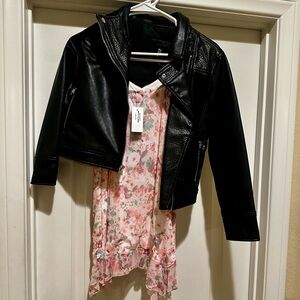 Floral Dress & Faux Leather Jacket set